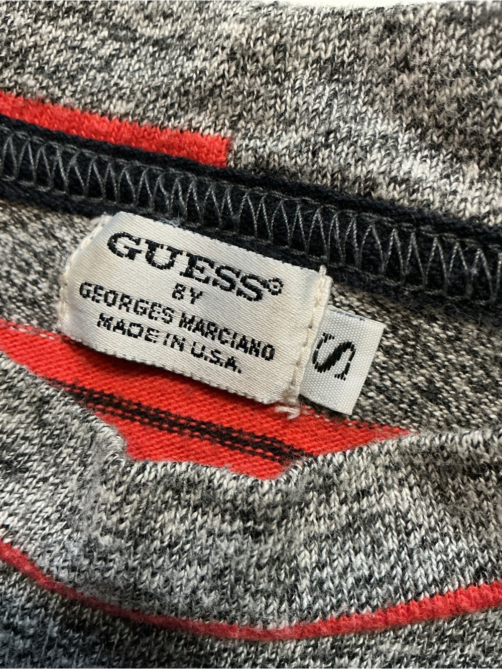 Vintage 90s Guess Jeans By Georges Marciano Striped Spellout Made In USA T-Shirt - Picture 6 of 7